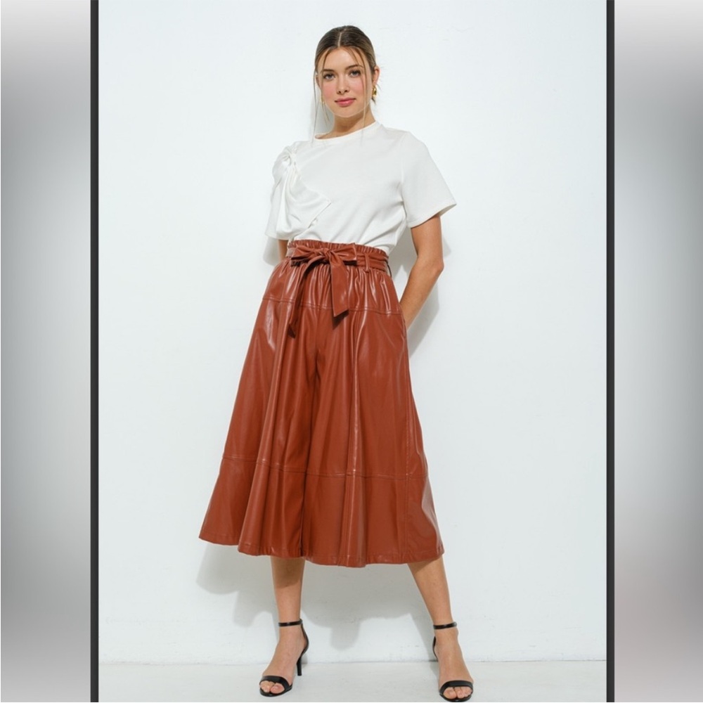 High Waist Faux Leather Elastic Waist Pants